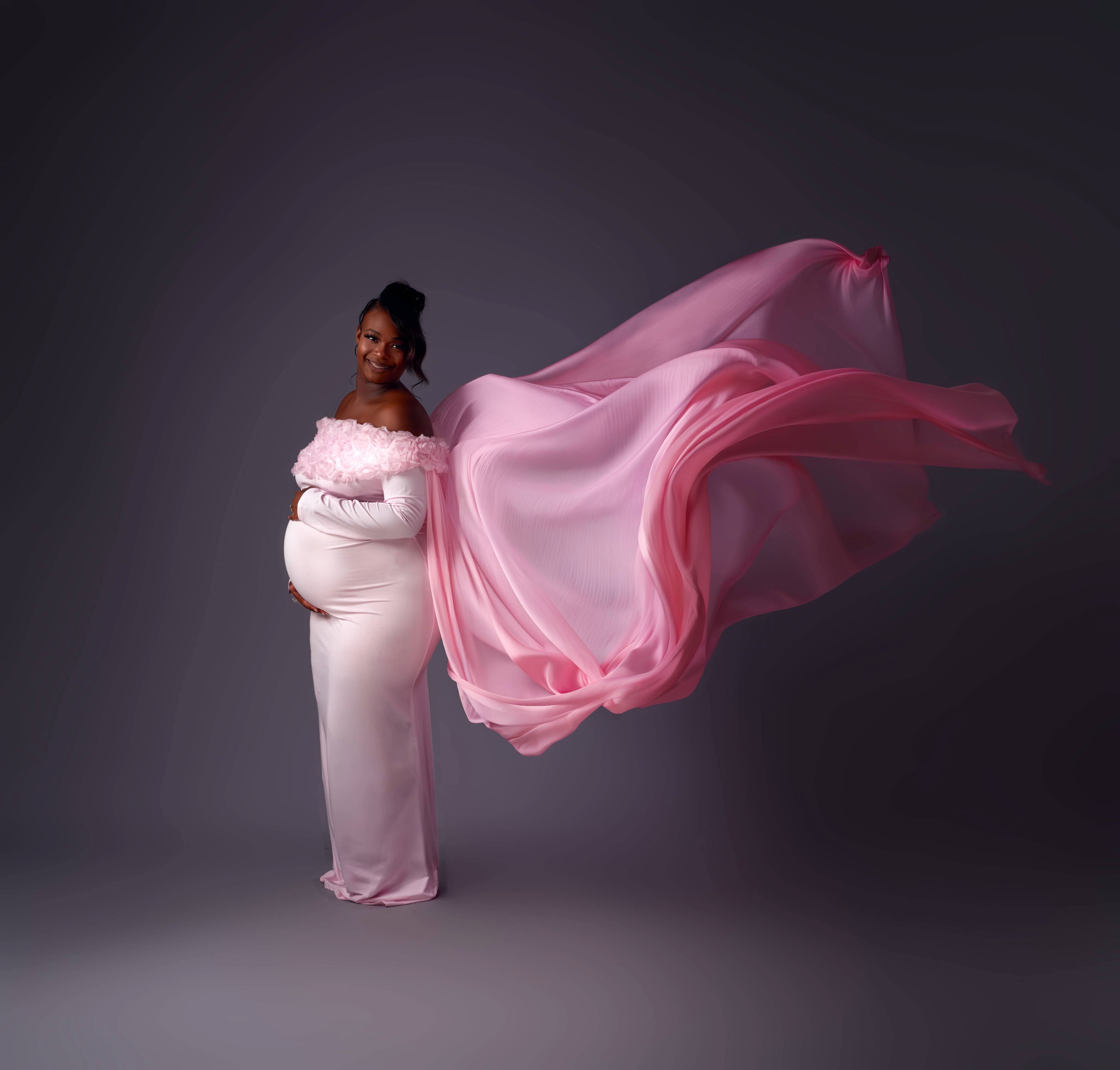 Maternity portrait session with flowing fabric, Houston photographer